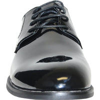 Bravo Mens Plain Round Toe Shiny Patent Tuxedo Shoe in Black