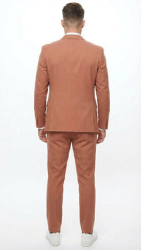 Men’s Light Rust - Peach Color - Salmon Color  3 Piece Suit Set with Vest, Classic Formal Wedding Prom Business Dress Suit