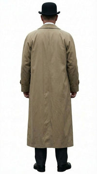 Men’s Beige Cotton Trench Coat Suit Package – Classic Long Overcoat for Formal + Suit + Hat