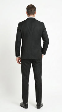 Men’s Black Tonal Shadow Pinstripe Vested Suit – 3 Piece Classic Fit Formal Wedding & Business Suit By Vitali
