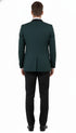 Men’s Green Tuxedo Suit – Slim Fit Jacket with Black Satin Shawl Lapel and Black Pants in Hunter Green