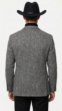 Men’s Grey Herringbone Winter Cowboy Blazer – Western Sport Coat Jacket
