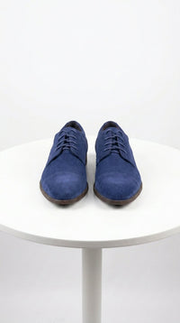 Men’s Navy Blue Suede Cap Toe Dress Shoes – Classic Lace Up Formal Wedding and Prom Shoes Velvet Fabric