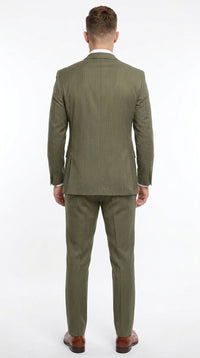Men’s Olive Green Tone-on-Tone Shadow Pinstripe  3 Piece Suit – Modern Formal Suit with Vest Shadow Stripe