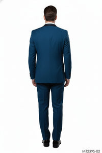 Men’s Teal Blue Tuxedo – 3-Piece Formal Suit with Satin Shawl Lapel, Vest, and Pants in Saphire Cobalt Blue Color