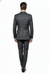 Men’s Charcoal Plaid Double-Breasted Suit –  Tailored Pants Windowpane Pattern By Rossiman