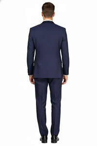 Men’s Navy Blue Double-Breasted Tuxedo with navy Satin Peak Lapel Wedding Suit