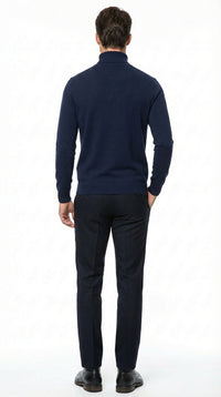 Men’s Navy Blue Turtleneck Sweater Pullover | Cotton Blend Long Sleeve Knit Top for Casual & Smart Wear