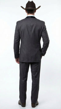 Charcoal Gray Western Tuxedo for Men | Classic Three Piece Formal Wedding and Evening Cowboy Tuxedo Suit With Trim Peak Lapel