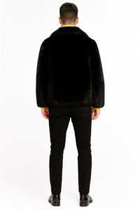 Men’s Black Faux Fur Jacket – Luxury Winter Zip-Up Coat with Soft Plush Finish