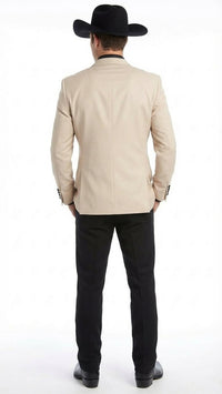 Men's Light Tan and Black Lapel Western Tuxedo Suit Set Wedding Party Cowboy Dress Tuxedo Black Pants