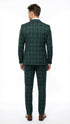 Men's Dark Green Plaid 3 Piece Suit – Checkered Suit Set for Wedding, Windowpane Tartan Fabric - Ultra Slim Fit