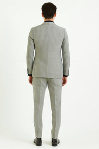 Men’s 3-Piece Light Grey Pinstripe Suit with Vest – Classic Business, Wedding, and Formal Attire