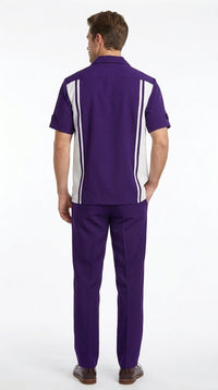 Men’s Purple and White Walking Suit – 2-Piece Short Sleeve Casual Leisure Outfit