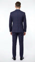 Men’s Navy Blue and Burgundy Checkered Two-Piece Suit Plaid Windowpane – Flat Front Pants or Pleated Wide Leg Pants - 100% Wool
