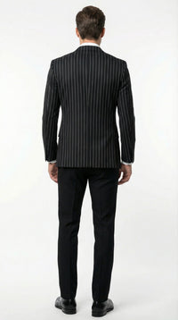 Men’s Black Pinstripe Blazer – Classic Tailored Formal Jacket for Business, Office and Evening Wear