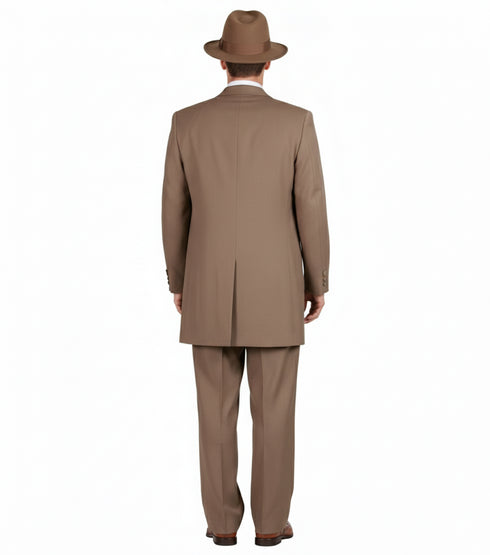 Men’s 1920s Tan Zoot Suit with Fedora Hat and Wingtip Shoes – Vintage Gangster 3-Piece Long Jacket Suit