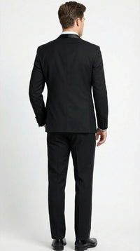 Tiglio Designer Men’s Black Single Button Tuxedo Suit – Formal Black Business and Wedding Suit Shawl Collar  Super 150's Wool Fabric