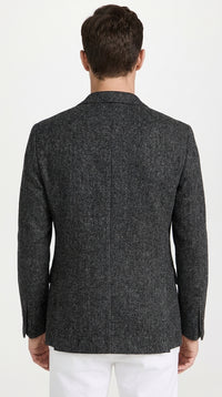 Men’s Charcoal Herringbone Tweed Sport Coat – Classic Textured Wool-Style Blazer