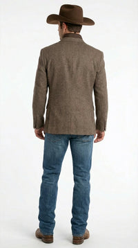 Men’s Brown Herringbone Tweed Cowboy Western Blazer – Classic Country Sport Coat Jacket for Ranch Wear,  Cowboy Jacket