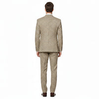 Men’s Beige and Navy Check 3-Piece Suit Set – Premium Tailored Fit Formal Wedding and Business Suit By Rossiman