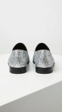Men's Silver Gray Glitter Loafers | Sparkly Dress Shoes for Wedding, Prom, Party & Formal Events