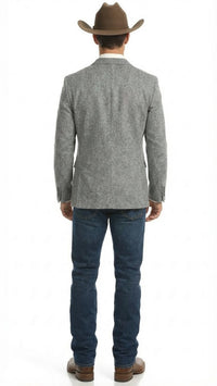 Men's Grey Tweed Herringbone Western Blazer Jacket  Style Look, Textured Formal Casual Sport Coat for Jeans