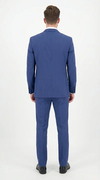 Men’s Royal Blue Pinstripe Three Piece Suit – Classic Formal 3PC Business and Wedding Suit Indigo Teal Sapphire Pinstripe