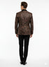 Men’s Black Shiny Designer Blazer with Red and Gold Pattern – Luxury Party & Wedding Jacket
