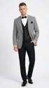 Men’s Black and White Houndstooth Gatsby Inspired Suit – Vintage Style Formal Suit for Wedding, Prom and Classic Events Blazer + Black vest + Black Pants