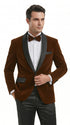 Men’s Brown Camel Bronze Velvet Tuxedo Jacket, Shawl Lapel Wedding Prom Dinner Blazer - Blazer Sportcoat