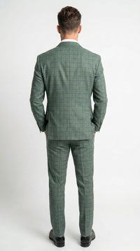Men’s Tartan olive Green with blue checker Windowpane 2-Piece Suit – Modern Fit Plaid, Business and Formal Suit english styl