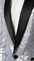 Mens Silver Grey Sequin Tuxedo Suit – Shiny Wedding Suit Set with Black Lapel for Prom, Party, Gala and Formal Evening Wear