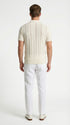 Mens Cream Ivory Off White Knit Walking Suit Set – Lightweight Short Sleeve Shirt and Pants Outfit for Summer, Vacation and Casual Wear