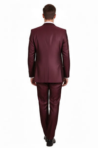Mens Burgundy 3-Piece Suit – Burgundy Three Buttons Vested Suit - Pleated Pants Classic Fit Athletic Cut