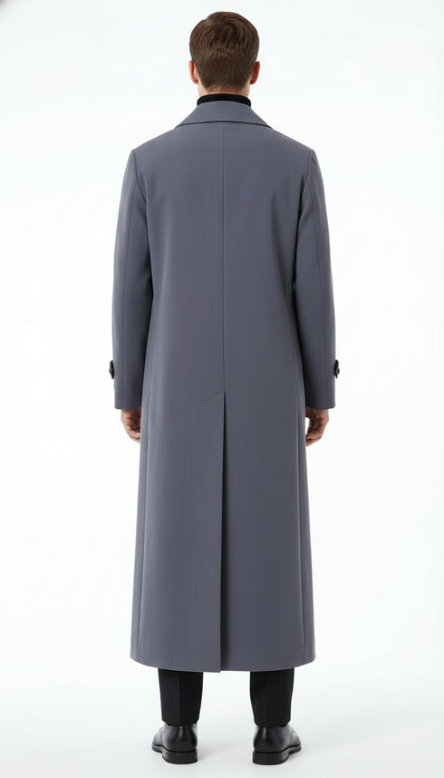 Men’s Full-Length Charcoal Grey Overcoat – Premium Microfiber Blend Long Dress Coat for Winter and Formal Wear in Gray Color