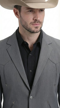 Mens Charcoal Gray Western Blazer – Cowboy Style Casual Jacket Classic Country Western Sport Coat