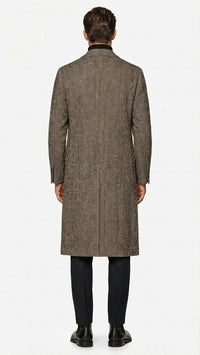 Men’s Black & Grey  Herringbone Tweed Wool Blend Overcoat – Classic Single-Breasted Winter Blazer Carcoat