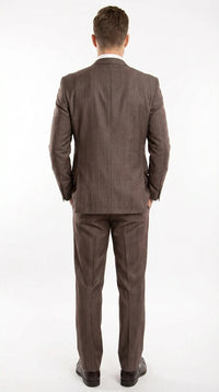 Men’s Brown Sharkskin 3 Piece Suit – Textured Two Button Vested Business Formal Suit for Wedding, Party Wear Vested