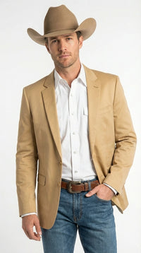 Men’s Tan Camel British khaki Western Blazer – Two Button Classic Casual Sport Coat - Cowboy Country Coat