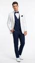 Men’s White and Navy blue tuxedo  3 Piece Suit – Classic White Blazer with Navy Vest and Pants for Wedding, Party + Bowtie