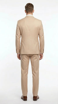 Vitali Men’s Tone on Tone Beige Pinstripe 2 Piece Suit, Double Breasted Summer Dress Suit for Weddings, Tan Beige Shadow Pinstripe