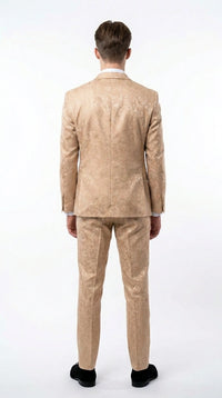 Men’s Champagne Gold Paisley Prom Tuxedo, Formal Dinner Suit for Prom, Weddings, Parties in Tan Color