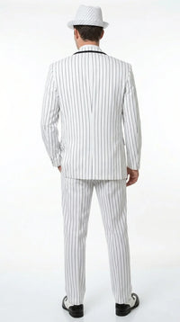 Men’s White Pinstripe 1920s Gangster 3 Piece Suit, Black Contrast Formal Costume Suit for Parties, Prom, Weddings, and Theme Events