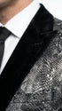 Men’s Black and Charcoal Gray Snakeskin Print Blazer, Animial Exotic Skin Alligator Crocodile Texture