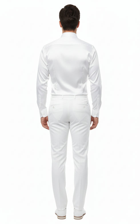 Men’s White Satin Dress Shirt – Classic Long Sleeve Formal Shirt for Weddings, Parties, and Business Wear