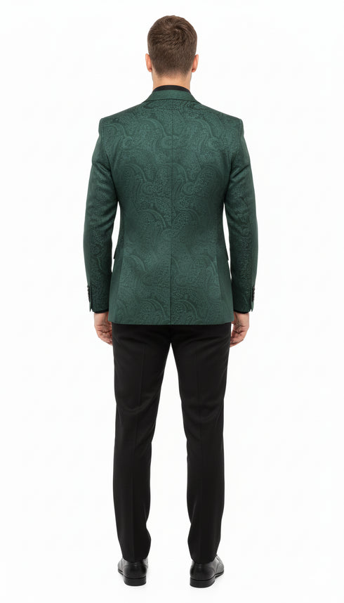 Men’s Emerald Green Paisley Tuxedo 3-Piece Suit – Slim Fit Formal Blazer, Vest, and Pants for Weddings, Proms