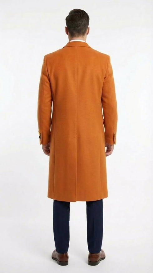 Men’s Orange - Rust Wool Blend Long Overcoat – Topcoat Carcoat Topcoat