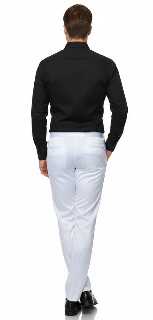 Mens White Satin Slim Fit Dress Pants – Shiny Formal Party and Wedding Trousers