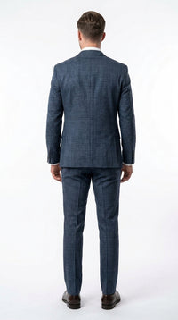 Men's Blue Micro Check Hounstooth small windowpane plaid  3-Piece Suit – Vested Slim Fit Business, Wedding & Formal Suit